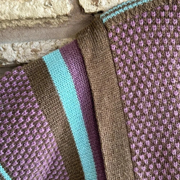 Vintage 90s Jason Maxwell Purple Brown Popcorn Knit Striped Sleeves Sweater - Picture 4 of 6